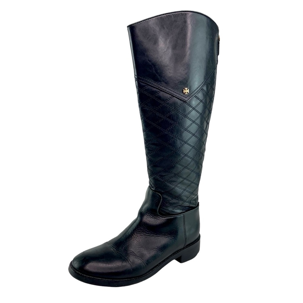 Tory Burch Black Tall Claremont Quilted Riding Boots - Picture 1 of 10